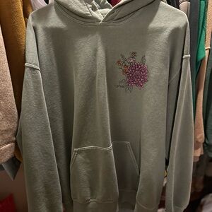 Floral Embroidered Green Hoodie Sweater